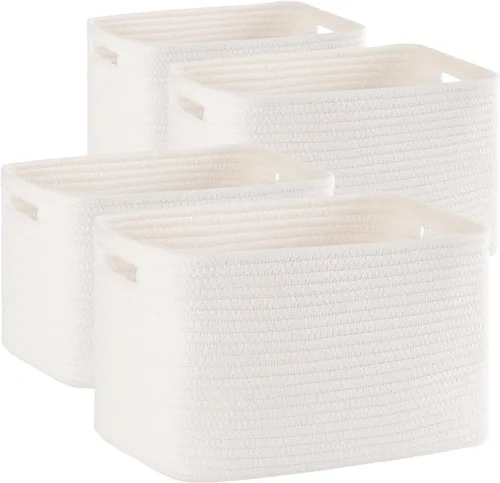 Miniatura 12 de Paquete de 4 cestas de almacenamiento para organizar, cestas tejidas para estantes, perfectas para juguetes, libros, toallas y ropa, cestas