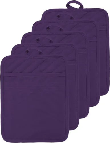 Miniatura 16 de Soporte para olla de horno con bolsillo, de algodón, resistente al calor, para cocina, almohadilla caliente, guantes de horno para cocinar y Gris