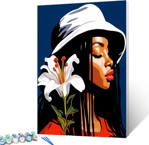Miniatura 24 de Pintura por Números Afroamericana DIY Pintura Acrílica Kit de Pintura por Números para Niños Adultos Principiantes Chica Negra de Moda DIY Pintura