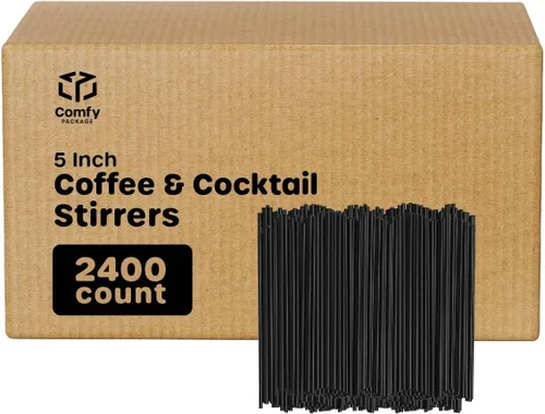 Miniatura 6 de Comfy Package [2000 unidades] Agitadores de café de 5 pulgadas, pajitas de cóctel, palitos desechables de plástico, color negro