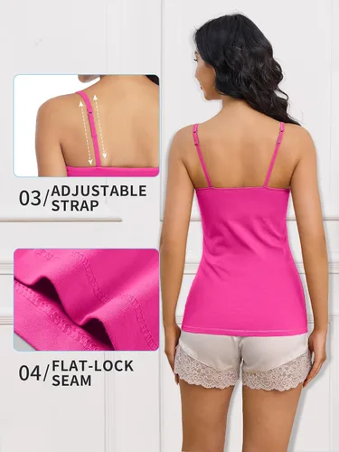Miniatura 102 de Camisa Attraco de algodón, con tirantes estilo espagueti, con brasier incorporado, 2 paquetes, para mujer