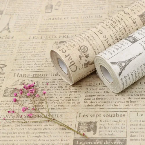 Miniatura 10 de Papel pintado de periódico TANONE 17.7" X 78.7” Papel pintado vintage retro en blanco y negro papel pintado para despegar y pegar para encimeras