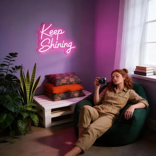 Miniatura 7 de Keep Shining Neon Sign, Pink LED Neon Light for Wall Decor, Dimmable USB Aesthetic Neon Signs for Bedroom, Living Room, Game Room, Bar, Party Decor