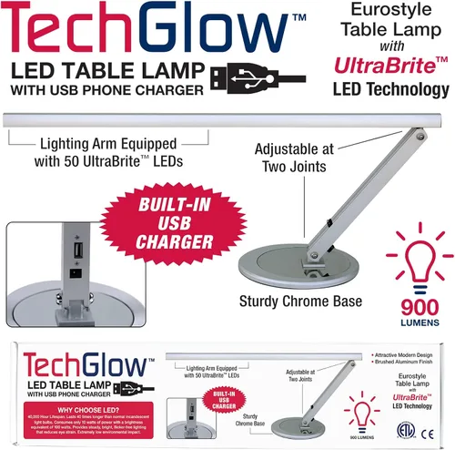 Miniatura 2 de Americanails TechGlow - Lámpara de mesa LED ajustable con puerto de carga USB, antirreflejos y parpadeo, lámpara de escritorio para el cuidado