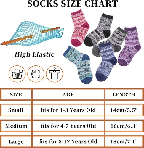Miniatura 6 de LANLEO Calcetines de lana para niños pequeños y niñas, para senderismo, para invierno, cálidos, acogedores, gruesos, pesados, térmicos, 6 pares