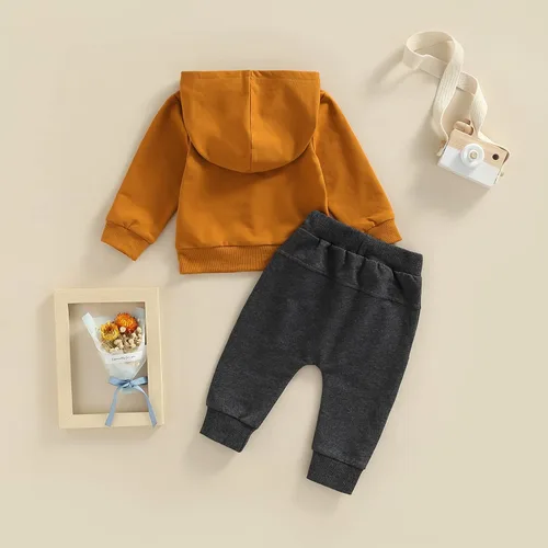 Miniatura 7 de Conjunto de 2 piezas de sudadera con capucha para bebé y niño, diseño de dinosaurio. Atuendo de otoño e invierno.