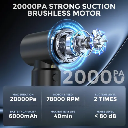 Miniatura 5 de Aspiradora de mano inalámbrica con banco de energía de 6000 mAh y luz LED, aspiradora 3 en 1 para automóvil, soplador de aire y cargador