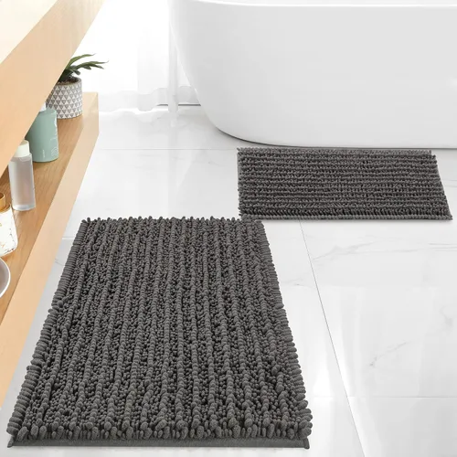 Miniatura 21 de FLOLEOPA Alfombras de Baño de Chenille de Lujo Color Beige Juego de Tapetes de Baño, Extra Suaves y Absorbentes Alfombras de Baño Antideslizantes