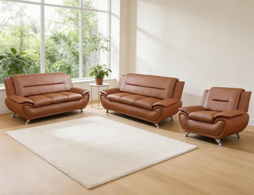 Miniatura 31 de Sofás Seccionales de Cuero, Conjuntos de Muebles de Sala de Estar, 3 Piezas Conjunto de Sofá Moderno para Sala de Blanco crema