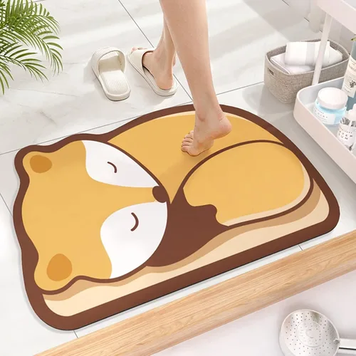 Miniatura 8 de Tapete de baño súper absorbente, tapete de entrada antideslizante con dibujos animados, cojín de secado rápido para suelo de baño y ducha