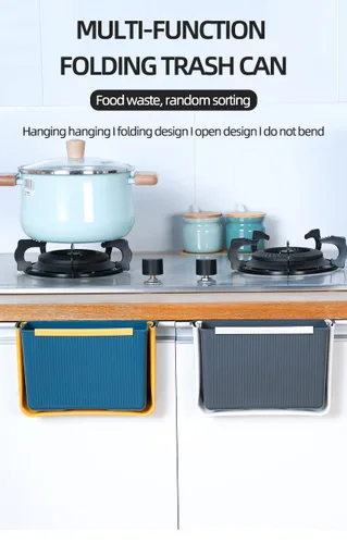 Miniatura 2 de Basurero colgante de cocina, cubo de basura plegable para cocina, 3 litros, pequeña basura para gabinete/coche/dormitorio/baño (azul)