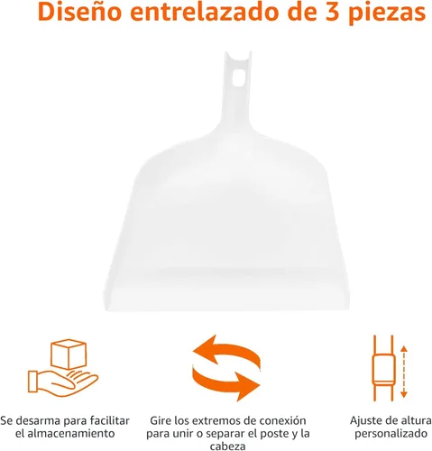 Miniatura 3 de Juego de escoba y recogedor Amazon Basics con montaje fácil y mango largo, azul y blanco