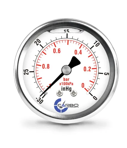 Miniatura 25 de 2 1-2" Medidor de presión, carcasa de acero inoxidable, conexión de latón cromado, llenado de líquido, 0-4000 psi/kPa, montaje trasero 1/4" NPT