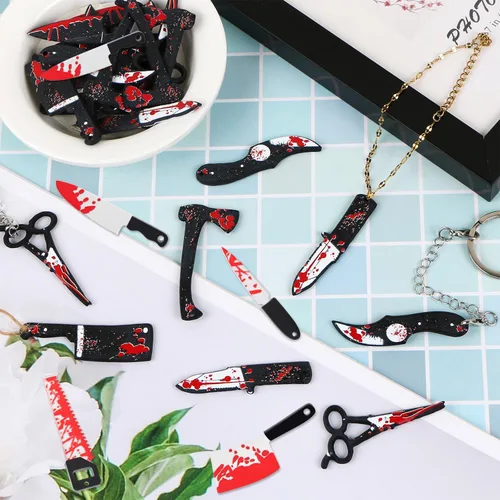 Miniatura 3 de 40 dijes de cuchillos falsos, mini abalorios de resina para mujer, joyería de bricolaje, manualidades, colgante de Halloween con caja, 10 estilos