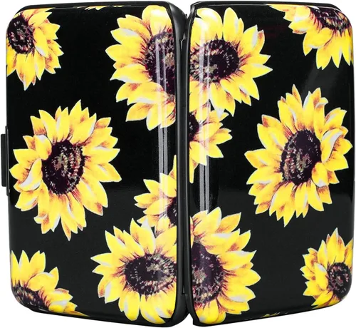 Miniatura 282 de ELFISH Mini cartera de aluminio RFID para tarjetas de crédito, funda de identificación de metal para hombres y mujeres, Happy Flower, Cartera Rfid