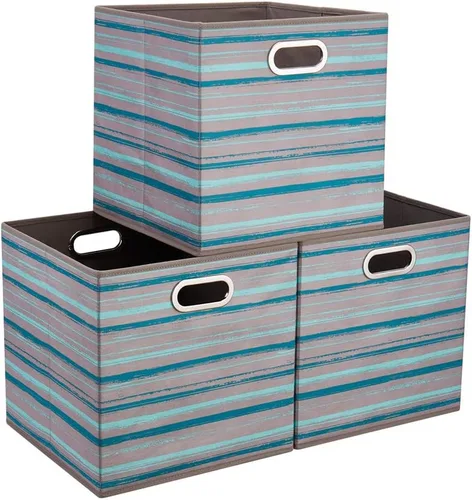 Miniatura 11 de Contenedores de almacenamiento de cubo plegable Cajas de almacenamiento de tela con inserciones de chevron Cajas de almacenamiento de tela plegables
