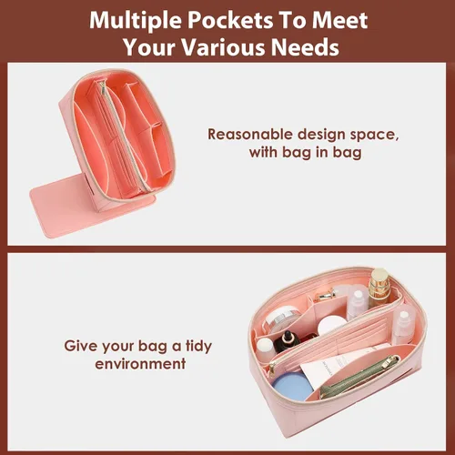 Miniatura 4 de KESOIL Inserto organizador de bolso para bolsos, Fit Speedy 30 Neverfull Felt Tote Insert con Base Shaper Zipper Bag en bolsa (rosa fieltro, grande)