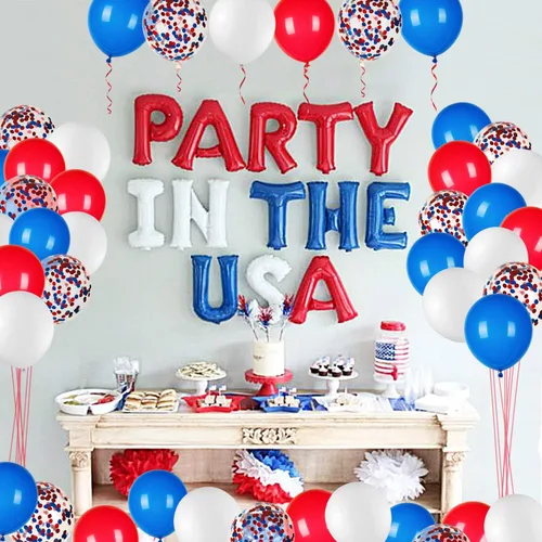 Miniatura 3 de JOYYPOP 80 globos patrióticos rojos, blancos y azules de 12 pulgadas con globos de confeti para decoraciones del 4 de julio, Día