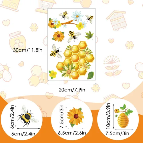 Miniatura 2 de Zonon 90 calcomanías de ventana de abeja de verano, calcomanías para ventana, calcomanías de girasol, calcomanías de panal, decoración de panal