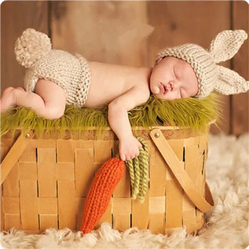 Miniatura 4 de Traje de Pascua para recién nacido, accesorios de fotografía, conejito de bebé, hecho a mano, juego de conejo de ganchillo, sombrero de punto