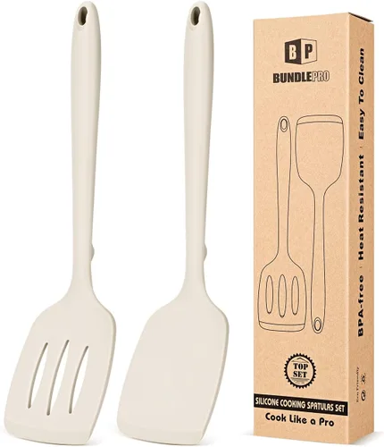 Paquete de 2 volteadores de espátula de silicona, juego de espátulas de cocina ranuradas antiadherentes, utensilios de cocina resistentes al calor