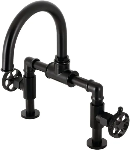 Miniatura 5 de Kingston Brass KS2177RKX Webb - Grifo de baño con dos manijas y 2 agujeros para montaje en cubierta con mango moleteado y drenaje emergente