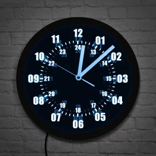 Miniatura 4 de The Geeky Days Reloj de pared con signo de neón de 24 horas de tiempo militar con retroiluminación LED zona horaria mundial militar signo de neón