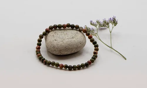 Miniatura 5 de Pulsera elástica redonda de jaspe unakita de 0.157 in, 7", Gema, Jaspe