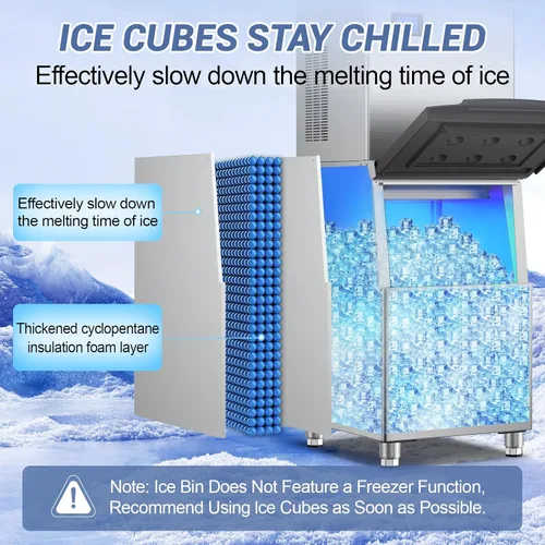 Miniatura 4 de Máquina de hielo comercial para hacer hielo, máquina de hielo industrial de 400 libras/24 horas, almacenamiento de 350 libras, máquinas de hielo