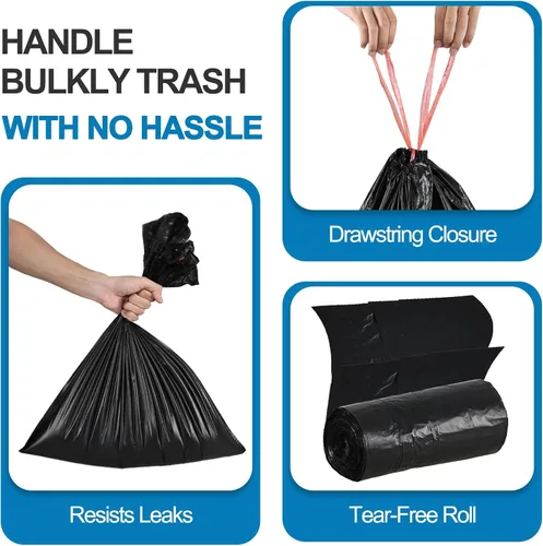 Miniatura 3 de Begale Bolsas de basura con cordón de 6 galones, bolsas de basura negras con cordón pequeño, 115 bolsas de basura sin desgarro