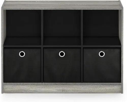 Miniatura 6 de Furinno Organizador Básico de Estantería de Almacenamiento de Cubos 3x2 con Contenedores, Roble Francés Gris/Negro