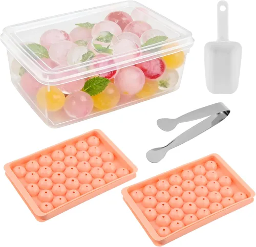 Bandejas de cubitos de hielo para congelador, 66 unidades, paquete de 2 bandejas de hielo redondas apilables pequeñas con tapa y contenedor, bandeja