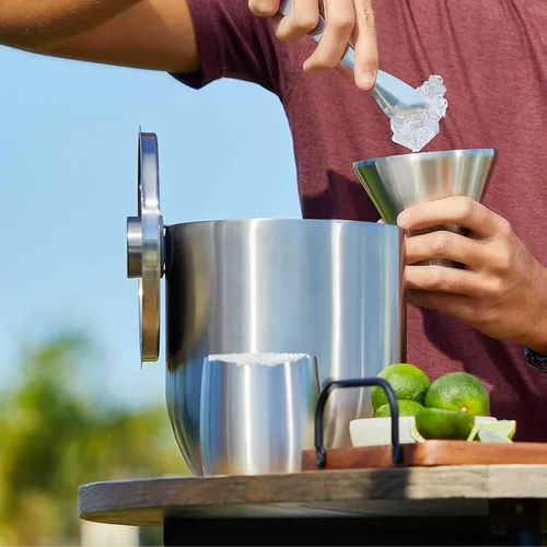 Miniatura 5 de SNOWFOX Cubo de hielo de acero inoxidable con aislamiento al vacío de alta calidad con tapa/pinzas, parte inferior sin goma, accesorios de bar