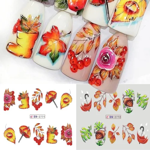 Miniatura 5 de 12 hojas de calcomanías de uñas de otoño de Acción de Gracias para arte de uñas, hojas de arce, calcomanías de calabaza para uñas de transferencia