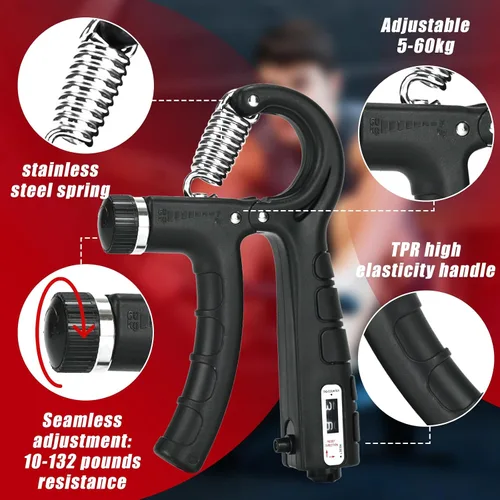 Miniatura 3 de Fortalecedor de agarre de mano, entrenador de fuerza de agarre, 22-132 libras de resistencia ajustable para antebrazo ejercitador para Negro 5 Pack