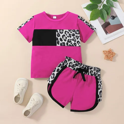 Miniatura 9 de Ropa de verano para niña, camiseta de manga corta para bebé, pantalones cortos, estampado de leopardo, camuflaje, de 18 meses a 6 años