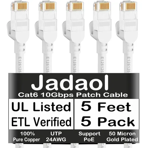Miniatura 21 de Cable Ethernet Cat 6 de 1 pie (paquete de 6), para exteriores e interiores, compatible con red Cat7 de 10 Gbps, cable de conexión LAN plano