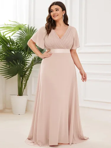 Miniatura 89 de Ever-Pretty Vestido formal para mujer, Navidad, Año Nuevo, cuello en V, gasa, talla grande, largo hasta el suelo, vestido de dama de honor