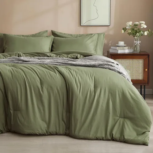 PHF Juego de edredón de 7 piezas tamaño California King, juego de cama ligero en una bolsa y juego de sábanas de 18" para todas las estaciones, ropa