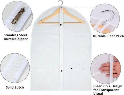 Miniatura 3 de Bolsa de ropa transparente para almacenamiento en el armario, bolsas de vinilo para colgar ropa, bolsas cortas para colgar ropa, fundas de abrigo