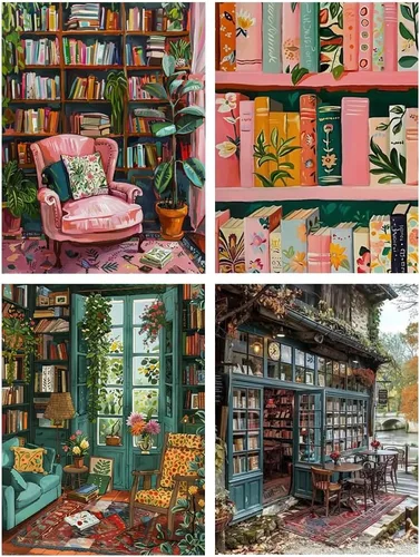 Miniatura 12 de Clendo Juego de 6 paquetes de pintura por números para adultos, kit de pintura por números de flores fáciles para adultos en lienzo sin marco
