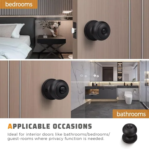 Miniatura 3 de KNOBWELL Pomos de puerta de privacidad, pomo de puerta de cama y baño con cerradura, pomos de puerta de bronce aceitado interior, pomo de puerta