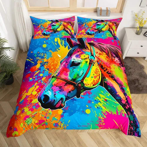 Miniatura 22 de Happy Camping - Juego de funda de edredón tamaño Queen, con temática de caravana de dibujos animados, estilo rústico, estilo granja, juego de ropa