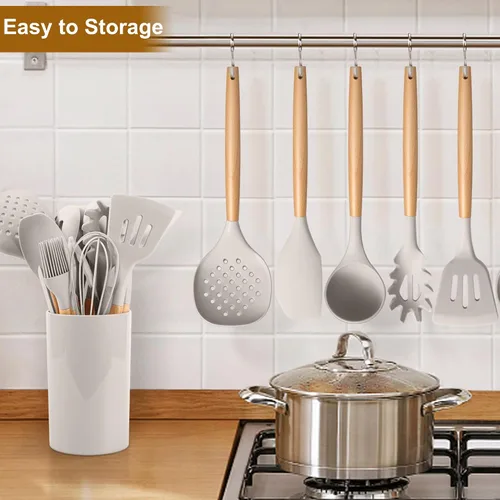 Miniatura 7 de LIANYU Juego de utensilios de cocina de 15 piezas con soporte, utensilios de cocina de silicona que incluyen espátula, pinzas, espátula, espátula