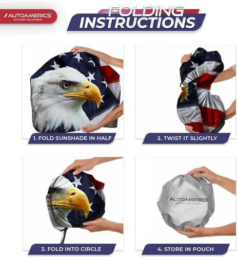 Miniatura 8 de Autoamerics Parasol para parabrisas de 1 pieza, bandera del águila americana, diseño patriótico de 3 Estados Unidos, parasol plegable para ventana