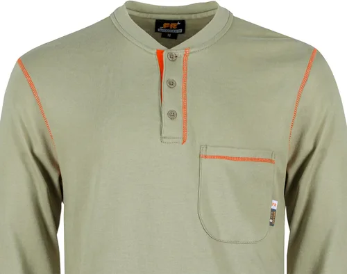 Miniatura 47 de KONRECO Camisas FR para hombres de manga larga Henley 7oz 100% algodón FRC camisa de soldadura de ropa