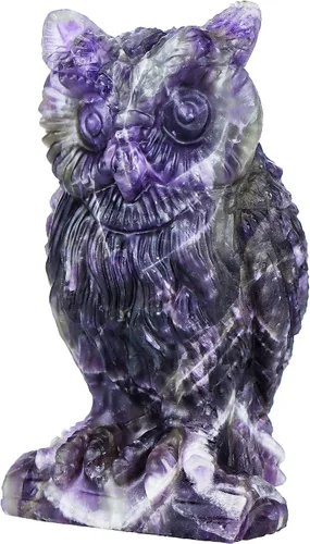 SMQ Amethyst Crystal Owl Statue Hand Carved Gem Owl Figurine Animal Carvings Collective Reiki Healing Statue for Home Office Decoration