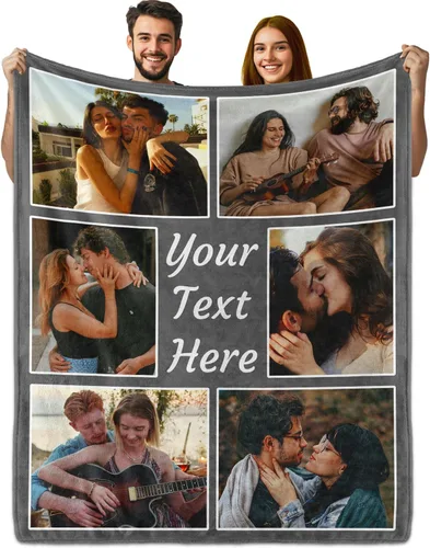 Miniatura 12 de PUREFLY Manta personalizada con fotos de texto, mantas personalizadas regalos para esposa, novia, cumpleaños, aniversario, boda, San Valentín, Foto