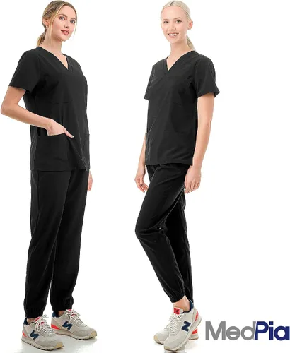 Miniatura 3 de MEDPIA Conjunto médico para mujeres y hombres, uniforme médico de enfermería, pantalones deportivos elásticos en 4 direcciones y 6 bolsillos