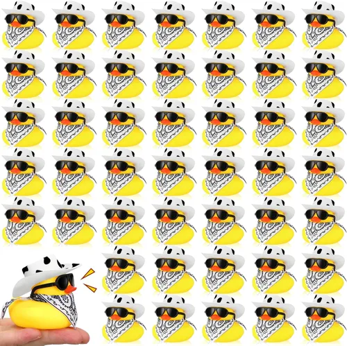 Sosation Juego de 36 mini patos amarillos de goma vaquero, juguete de baño de patos pequeños, juguete de bañera con sombrero de vaquero, pañuelos de